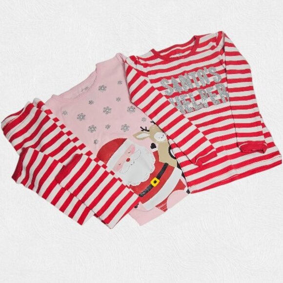 Girl's Christmas 3pc Pajama Set Size 4T Two Long Sleeve Shirts and Pants T18 - Picture 1 of 8